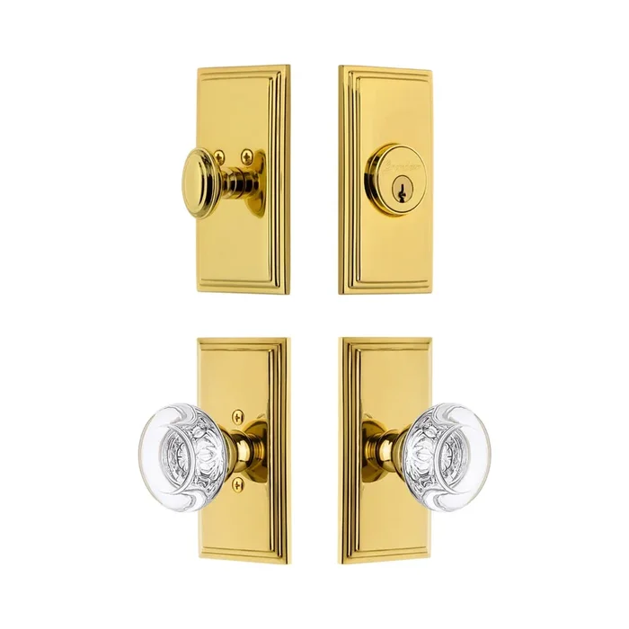 Carre Short Plate Entry Set with Bordeaux Crystal Knob – Lifetime Brass