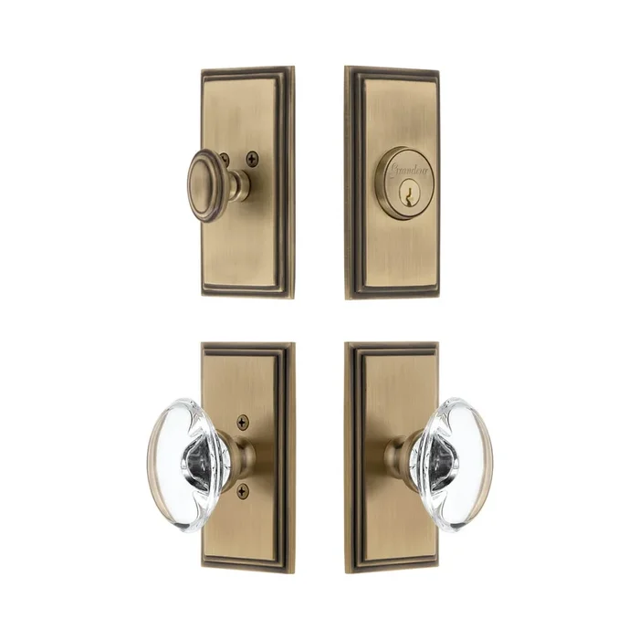 Carre Short Plate Entry Set with Provence Crystal Knob – Vintage Brass