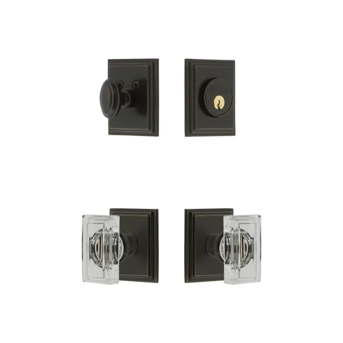 Carre Square Rosette Entry Set with Carre Crystal Knob – Timeless Bronze
