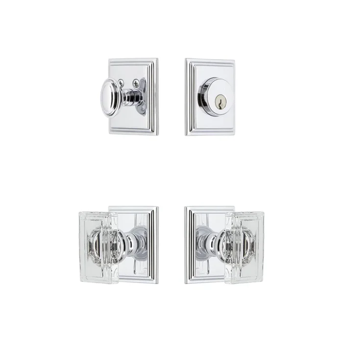 Carre Square Rosette Entry Set with Carre Crystal Knob in Bright Chrome