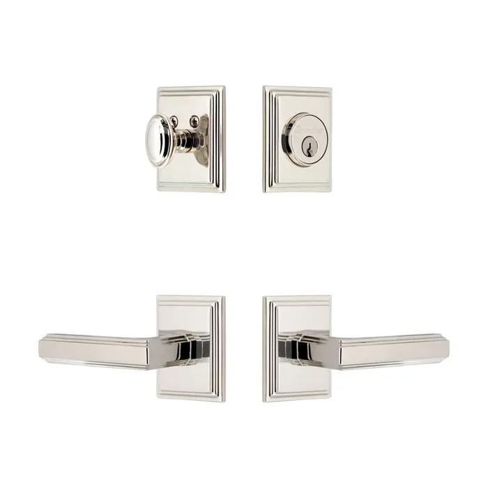 Carre Square Rosette Entry Set with Carre Lever in Polished Nickel