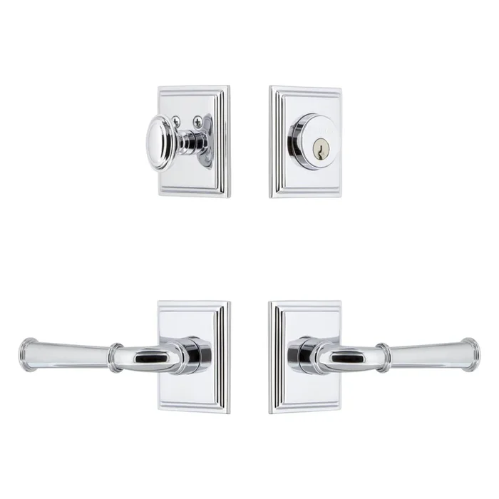 Carre Square Rosette Entry Set with Georgetown Lever – Bright Chrome Finish