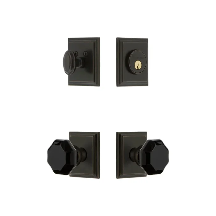 Carre Square Rosette Entry Set with Lyon Knob – Timeless Bronze