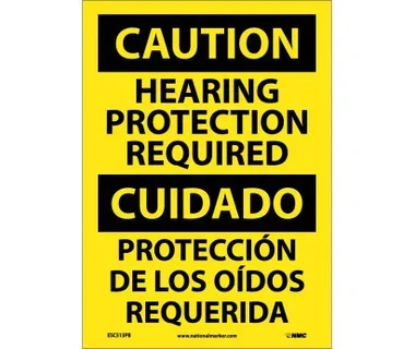 Caution: Hearing Protection Required Bilingual – 14X10 – PS Vinyl – ESC513PB