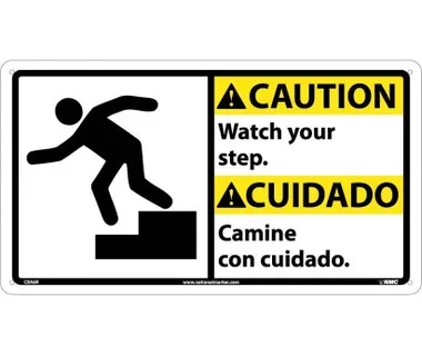 Caution: Watch Your Step (Bilingual W/Graphic) – 10X18 – Rigid Plastic – CBA6R