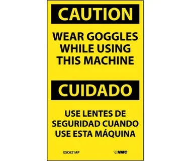 Caution: Wear Goggles While Using This Machine Bilingual – 5X3 – PS Vinyl – Pack of 5 – ESC621AP