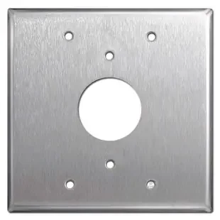 Centered 1.4″ Single Outlet Plate for 2-Gang Box – Satin Stainless Steel