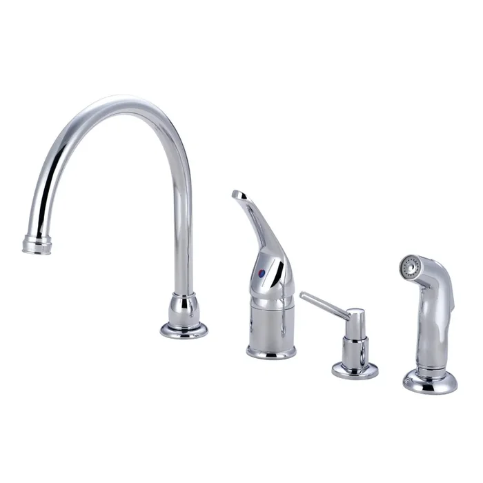 Chatham Single-Handle Widespread Kitchen Faucet with Side Sprayer and Soap Dispenser – Polished Chrome