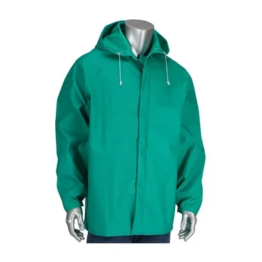ChemFR Rainwear Treated PVC Jacket w/Hood – 0.42 mm – Green – 1/EA – 205-420JH