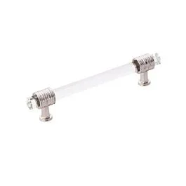 Chrysalis in Polished Nickel with Glass 5-1/16 Inch (128mm) Center to Center, 6-13/16 Inch Overall Length Cabinet Hardware Pull/Handle