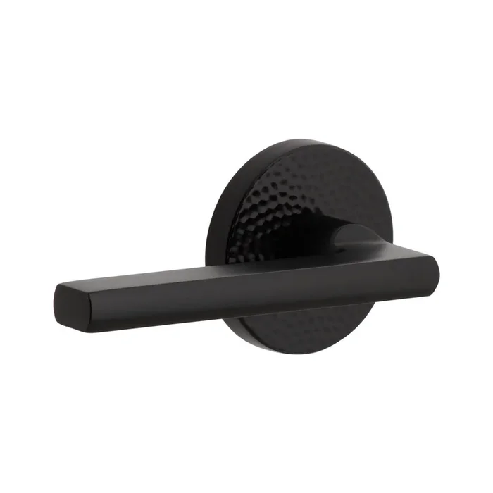 Circolo Hammered Rosette with Milano Lever in Satin Black – Double Dummy Door Hardware