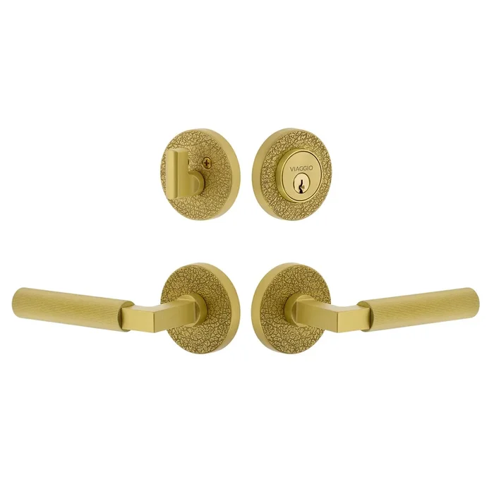 Circolo Leather Rosette Entry Set with Contempo Fluted Lever – Satin Brass