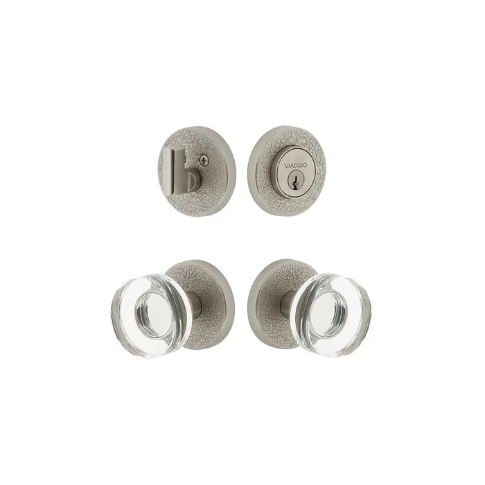Circolo Leather Rosette Entry Set with Crystal Knob – Satin Nickel