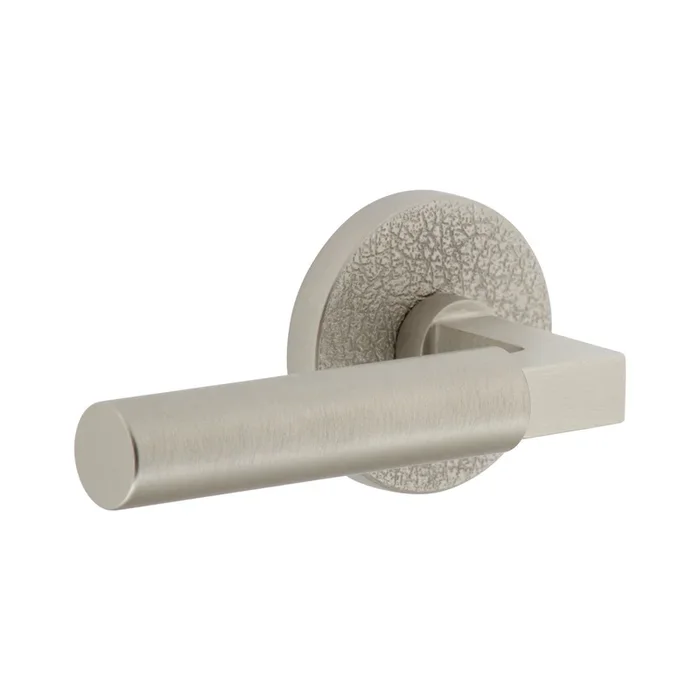 Circolo Leather Rosette with Contempo Lever – Satin Nickel Finish