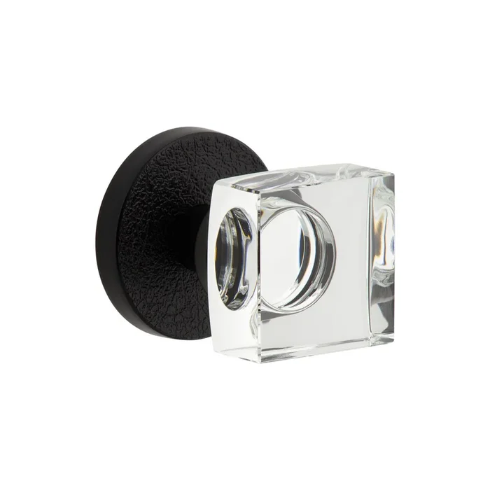 Circolo Leather Rosette with Quadrato Crystal Knob – Satin Black