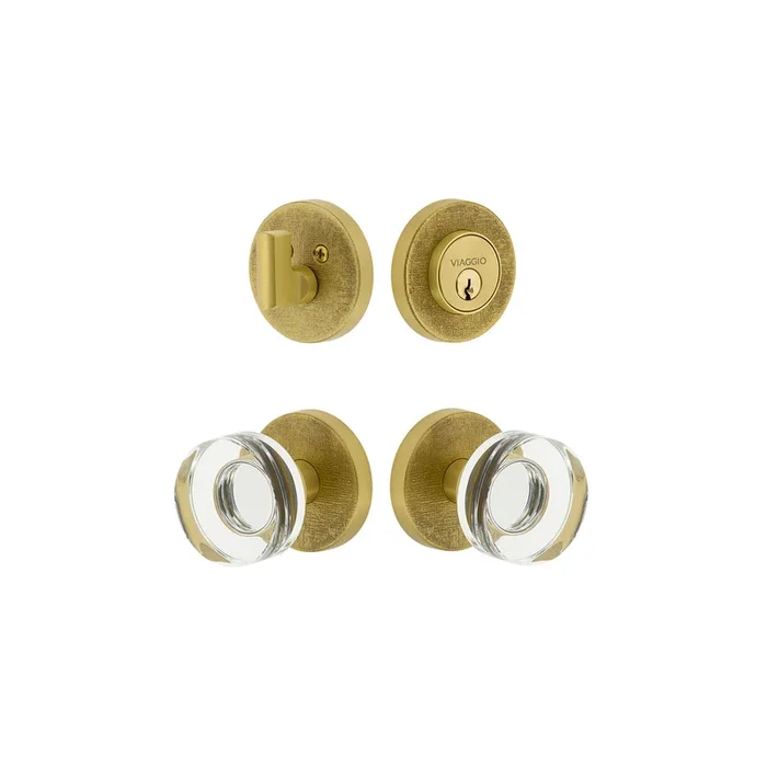 Circolo Linen Rosette Entry Set with Circolo Crystal Knob in Satin Brass