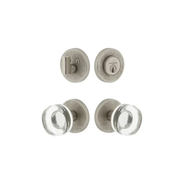 Circolo Linen Rosette Entry Set with Crystal Knob – Satin Nickel