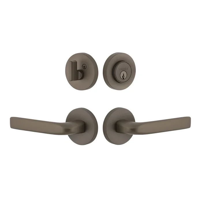 Circolo Rosette Entry Set with Bella Lever in Titanium Gray – Luxury Door Hardware