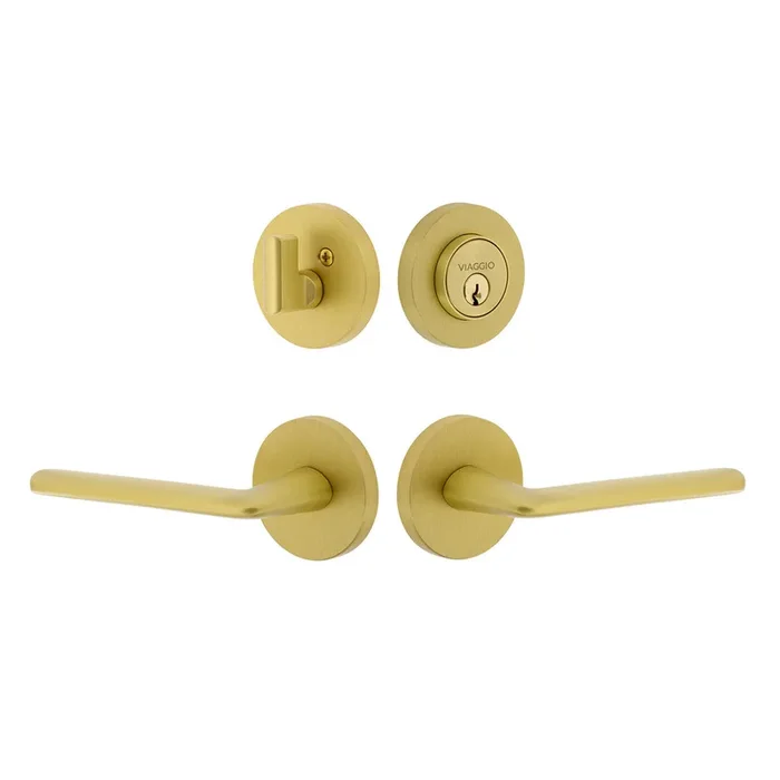 Circolo Rosette Entry Set with Brezza Lever in Satin Brass – Left Handed