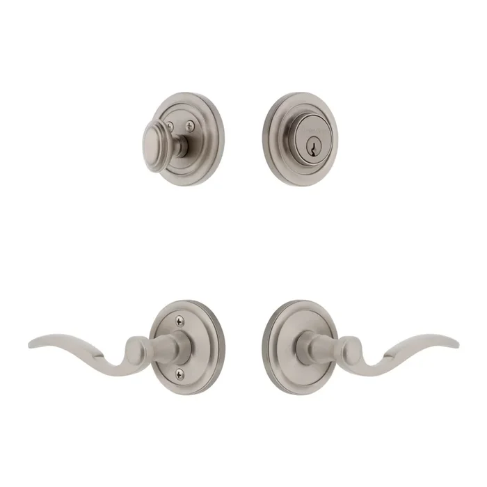 Circulaire Rosette Entry Set with Bellagio Lever in Satin Nickel – Left Handed