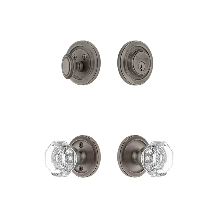 Circulaire Rosette Entry Set with Chambord Crystal Knob – Antique Pewter
