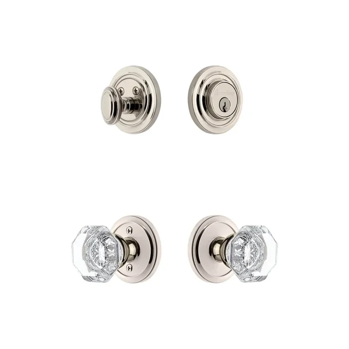 Circulaire Rosette Entry Set with Chambord Crystal Knob in Polished Nickel