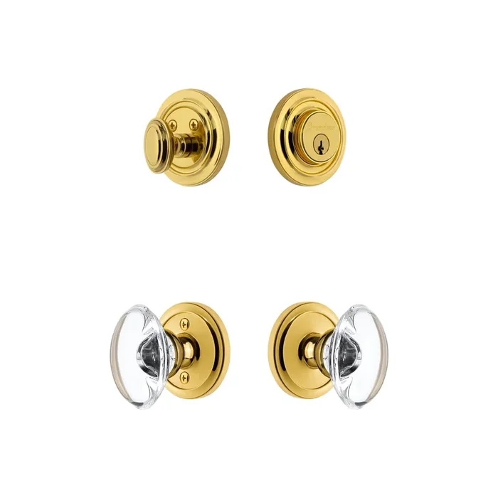 Circulaire Rosette Entry Set with Provence Crystal Knob in Lifetime Brass