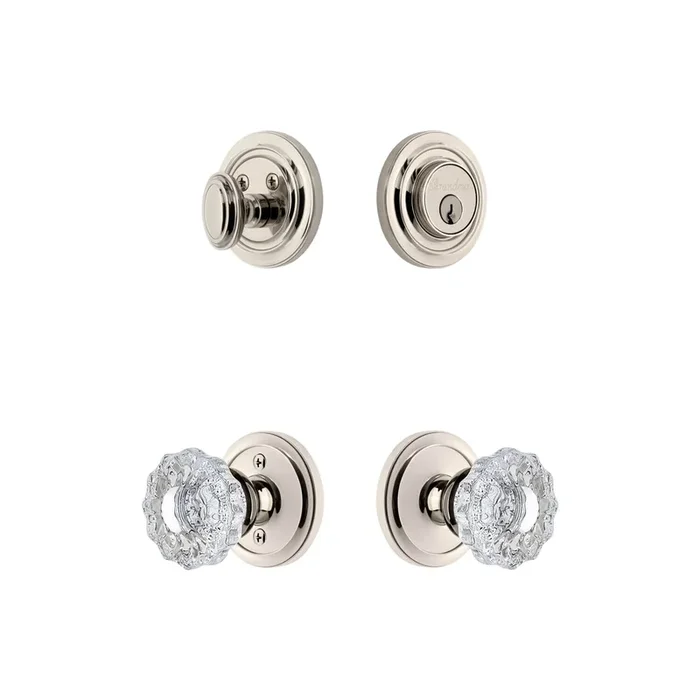Circulaire Rosette Entry Set with Versailles Crystal Knob in Polished Nickel