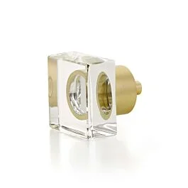 City Lights Satin Brass Square Glass Knob, 1-1/4″ Length