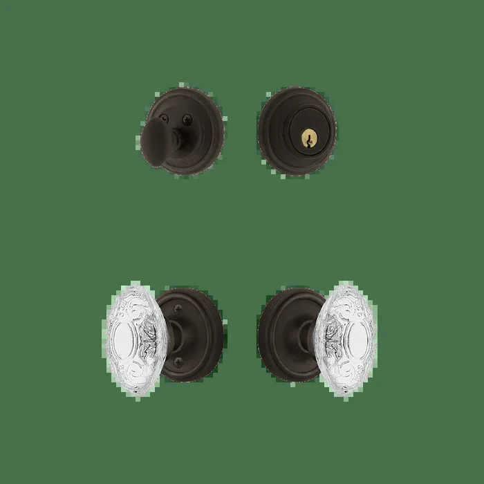 Classic Rosette Entry Set with Crystal Victorian Knob – Oil-Rubbed Bronze