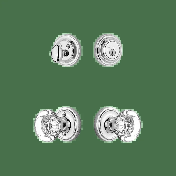 Classic Rosette Entry Set with Round Clear Crystal Knob in Bright Chrome
