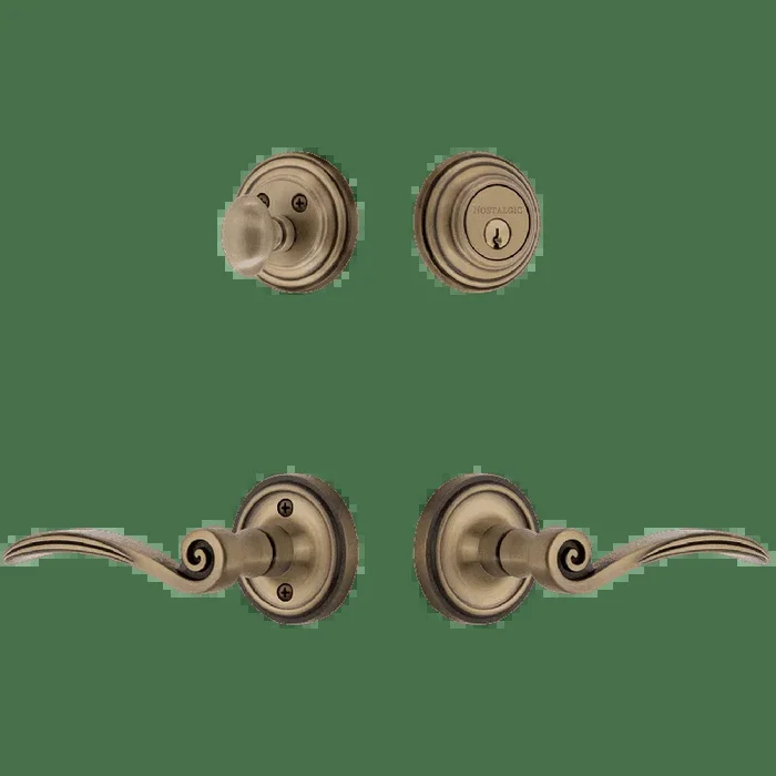 Classic Rosette Entry Set with Swan Lever in Antique Brass