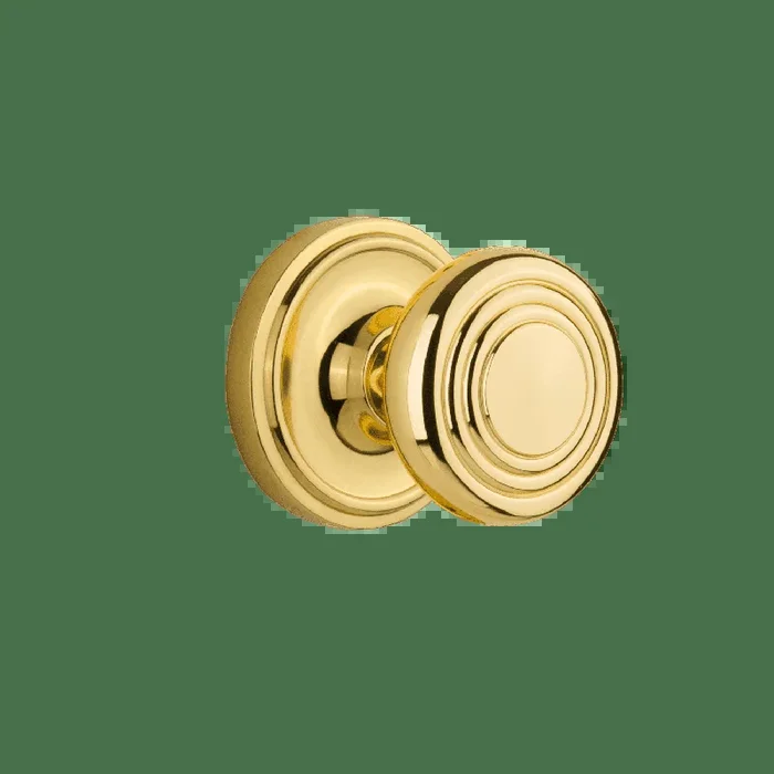 Classic Rosette with Deco Knob – Unlacquered Brass Passage Door Hardware