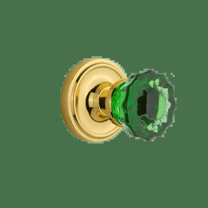 Classic Rosette with Emerald Crystal Knob – Unlacquered Brass Double Dummy