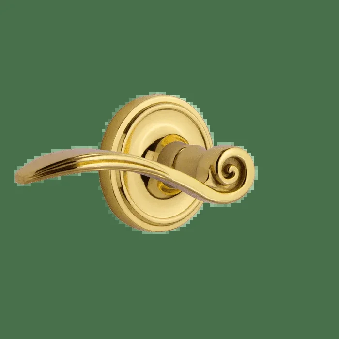 Classic Rosette with Swan Lever in Polished Brass – Nostalgic Vintage Door Hardware