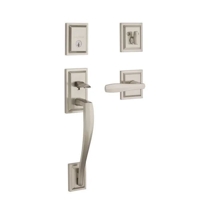 Complete Single Cylinder Torrey Pines Sectional Handleset by Baldwin Prestige – Satin Nickel Finish