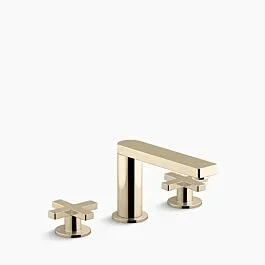 Composed Widespread bathroom sink faucet with Cross handles, 1.2 gpm Widespread in Vibrant French Gold