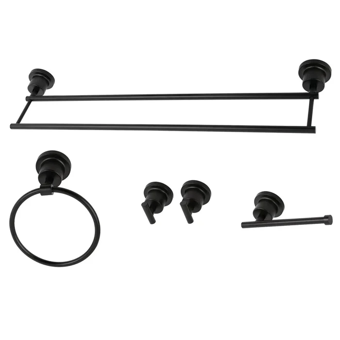 Concord 5-Piece 24″ Dual Towel Bar Bathroom Accessory Set – Matte Black