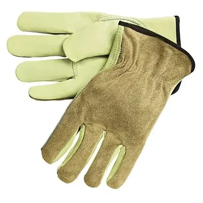 Cowhide Palm/Split Leather Back Drivers Gloves, 3205, Medium, CV Cow Grain Palm, Beige/Brown