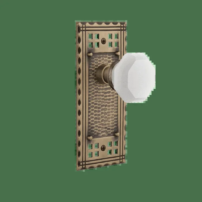 Craftsman Long Plate with White Waldorf Knob – Antique Brass