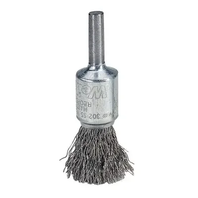 Crimped Wire Solid End Brush, Stainless Steel, 25,000 RPM, 1/2 in x 0.006 in
