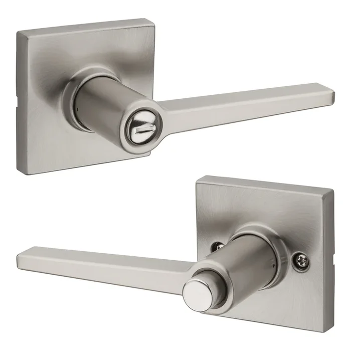 Daylon Lever with Square Rose Privacy Lock – Satin Nickel Finish