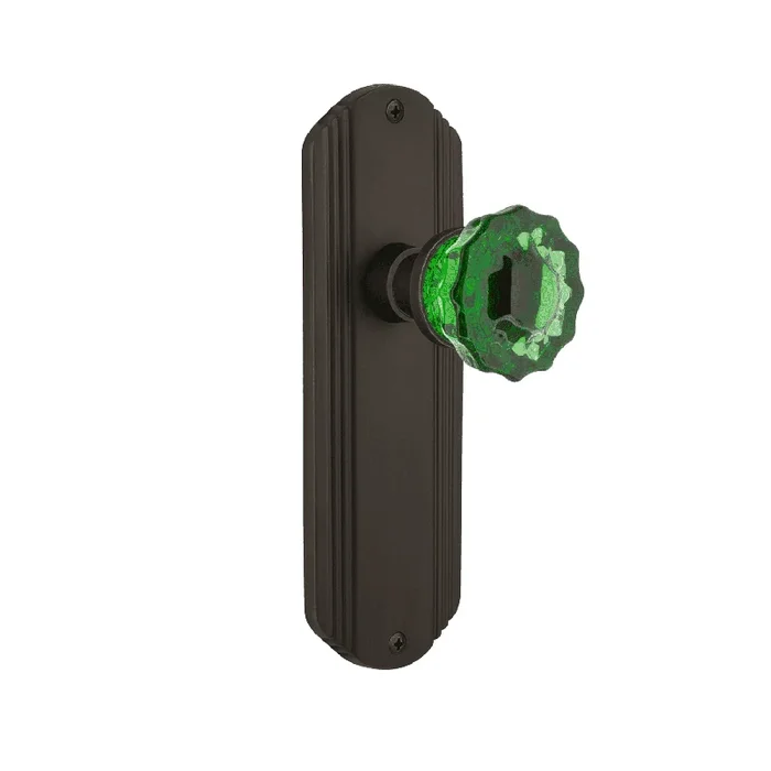 Deco Long Plate with Emerald Crystal Knob – Oil-Rubbed Bronze