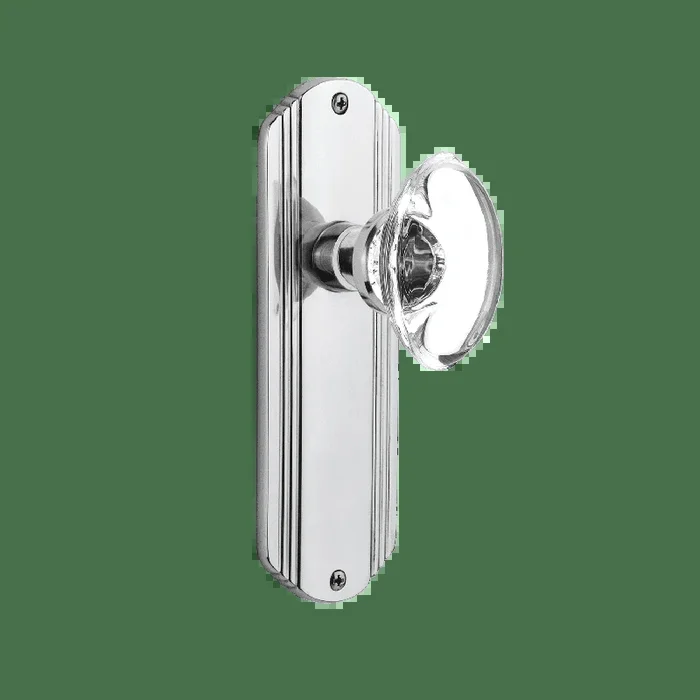 Deco Long Plate with Oval Clear Crystal Knob – Bright Chrome by Nostalgic