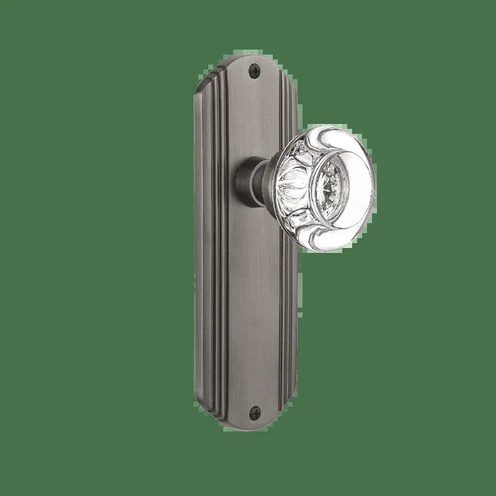 Deco Long Plate with Round Clear Crystal Knob – Antique Pewter