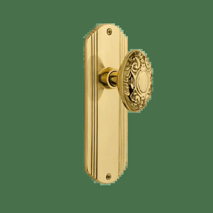 Deco Long Plate with Victorian Knob – Polished Brass Double Dummy