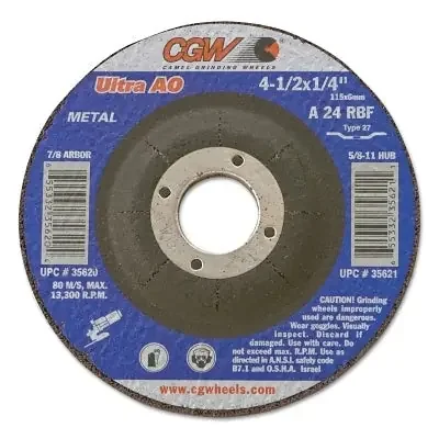 Depressed Center Wheel, 7 in Dia, 1/4 in Thick, 5/8 in Arbor, 24 grit
