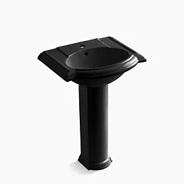 Devonshire 24-1/4″ rectangular pedestal bathroom sink Vitreous China, in Black Black with 1 Faucet Hole