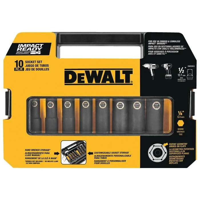 DeWalt DW22812 Impact Ready 1/2″ 10 Piece Drive Socket Set