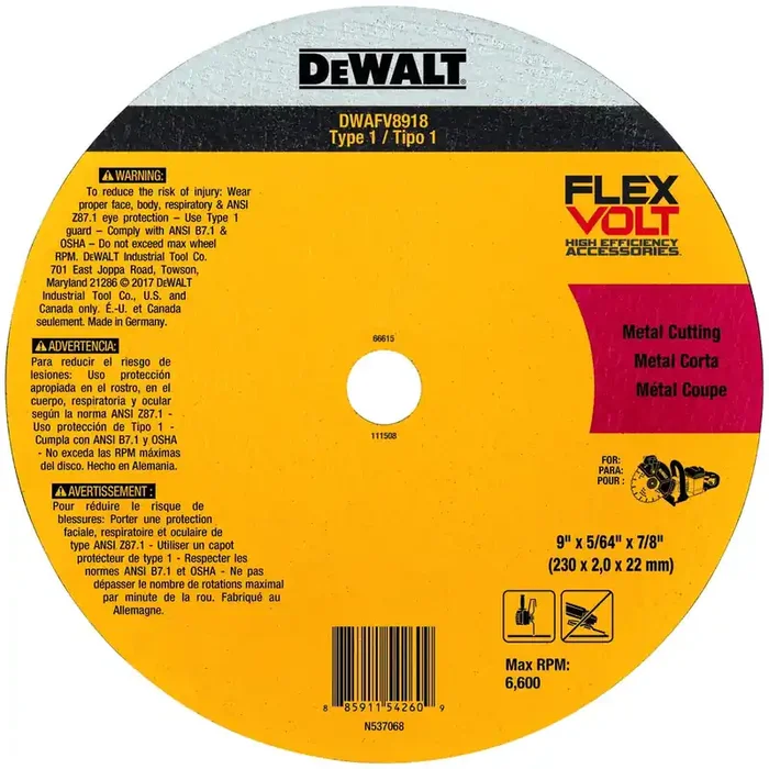 DeWalt FLEXVOLT® Type-1 Ceramic Metal Cut-Off Wheel